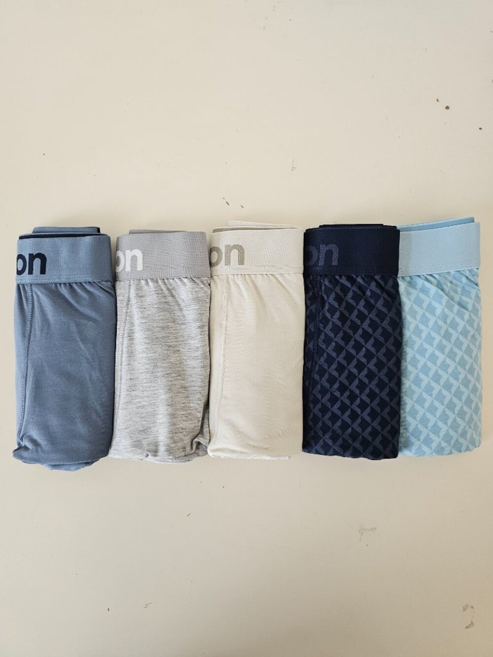NIB LULULEMON Blue Grey Navy Ivory Always In Motion Boxer Brief 5" Large 5-Pack